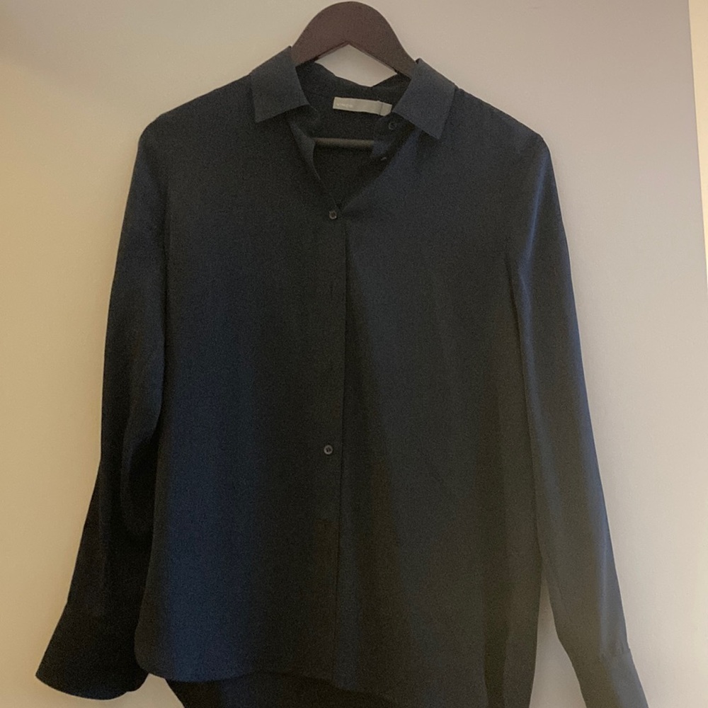 Vince silk navy blue button up